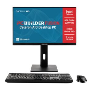 PCBuilder FUSION 24&Prime; Intel Celeron G6900 Windows 11 AiO Desktop PC