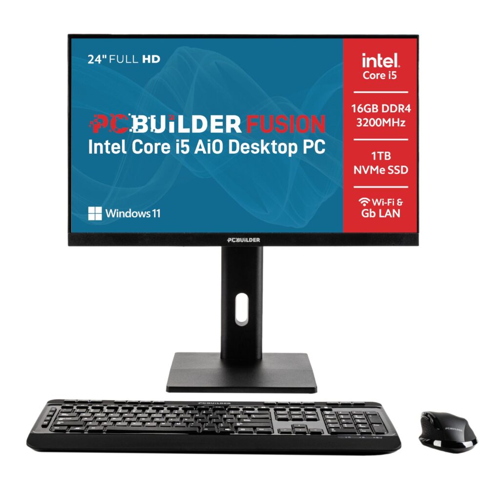 PCBuilder FUSION 24″ Intel Core i5-14400 Windows 11 Pro AiO Desktop PC