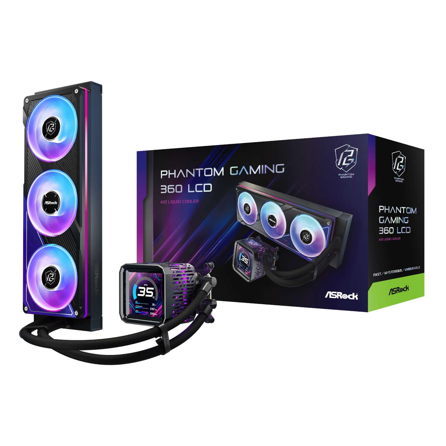 ASRock Phantom Gaming 360 LCD All-in-one Liquid CPU Cooler - Black - Image 1