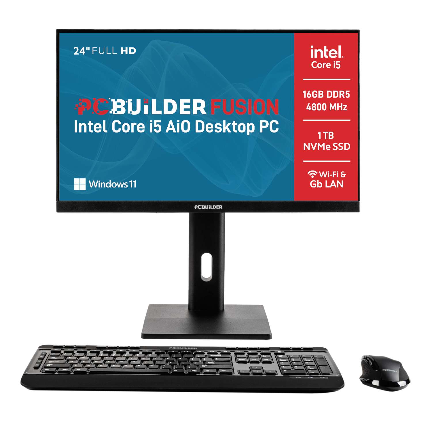 PCBuilder FUSION 24″ Intel Core i5-12400 16GB DDR5 1TB Windows 11 Pro AiO Desktop PC - Image 1