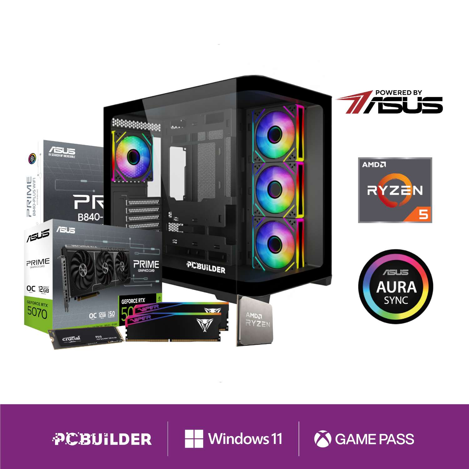 PCBuilder Ryzen 5 7600 MAVERICK Windows 11 Gaming PC - Image 1
