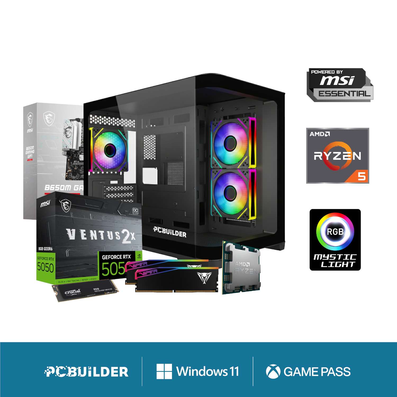 PCBuilder Ryzen 5 8400F RECON Windows 11 Gaming PC - Image 1