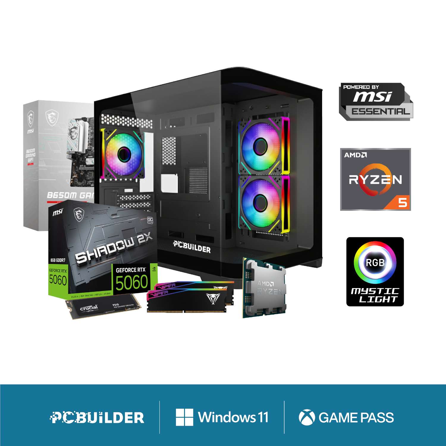 PCBuilder Ryzen 5 7600 SPECIALIST Windows 11 Gaming PC - Image 1