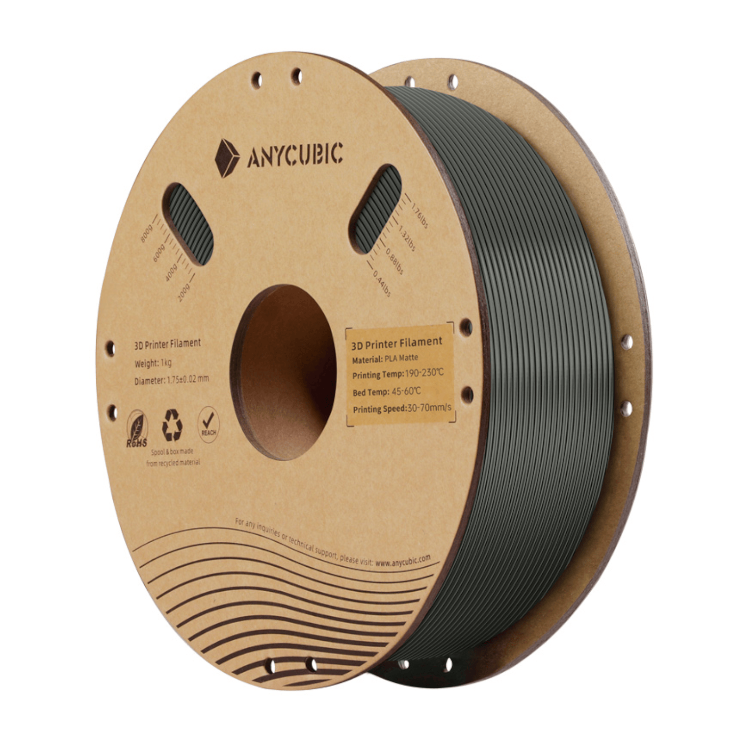 Anycubic PLA Matte Filament 1kg - Black - Image 1