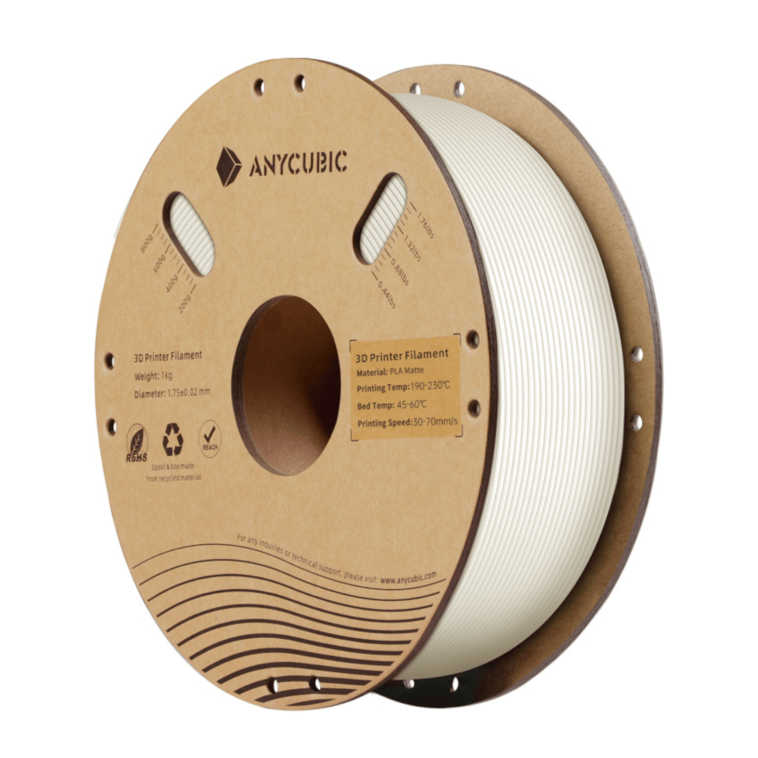 Anycubic PLA Matte Filament 1kg - White - Image 1