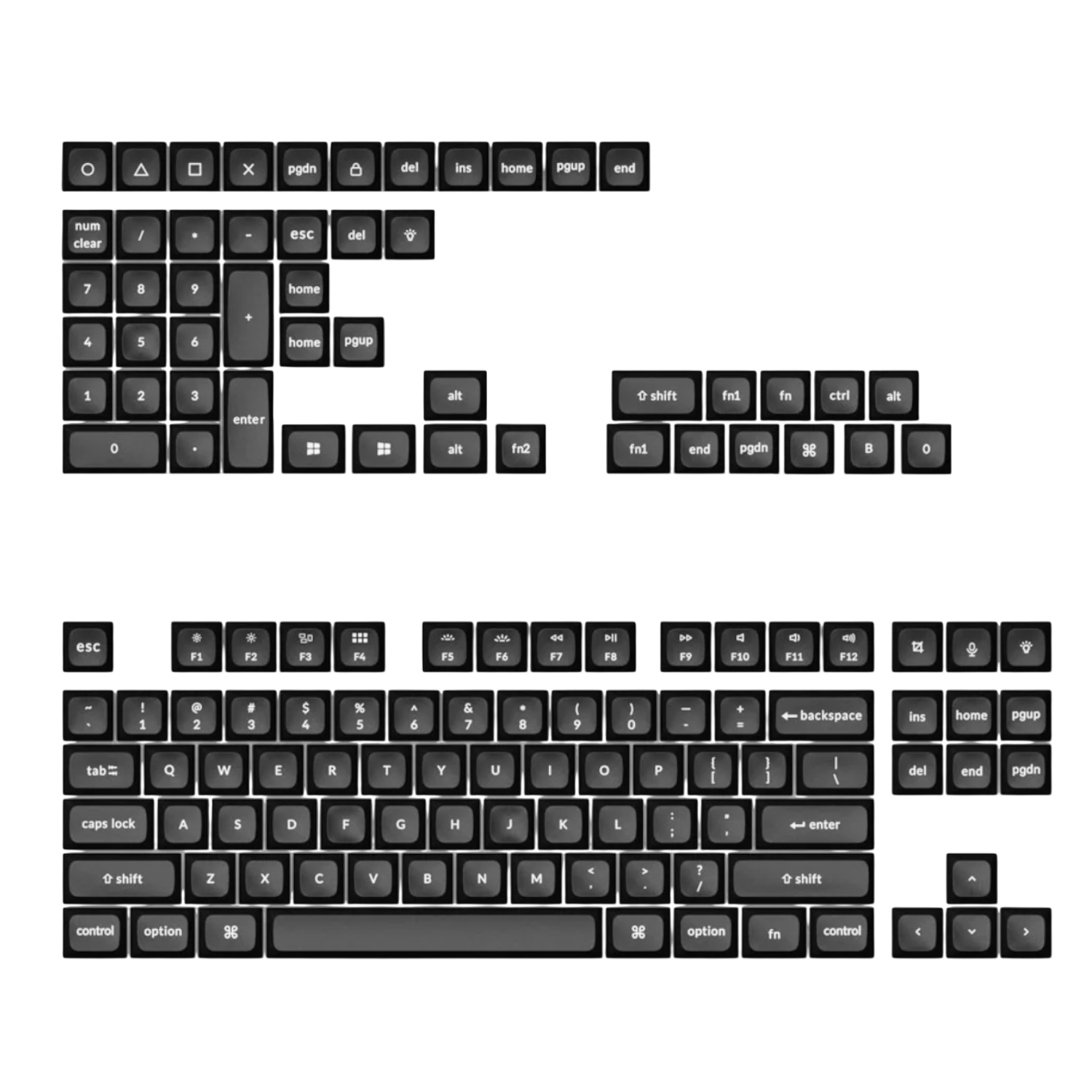 Keychron double Shot KSA PBTFull Keycap Set - White On Black - Image 1