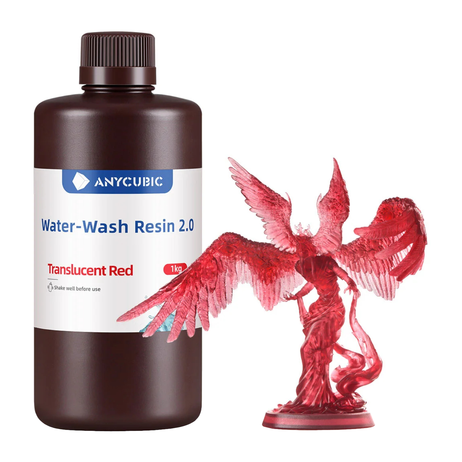 Anycubic Water Wash Resin 2.0 – Translucent Red - Image 1