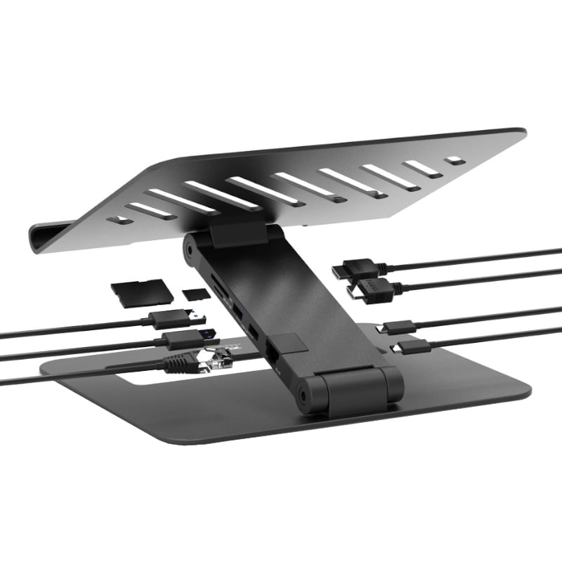 Port Connect Adjustable Stand + Dock Type-C to 1 x RJ45|2 x USB3.1 Gen1|2 x HDMI 4k@60Hz|1 x Type-C|PD85W|SDand Micro SD Reader